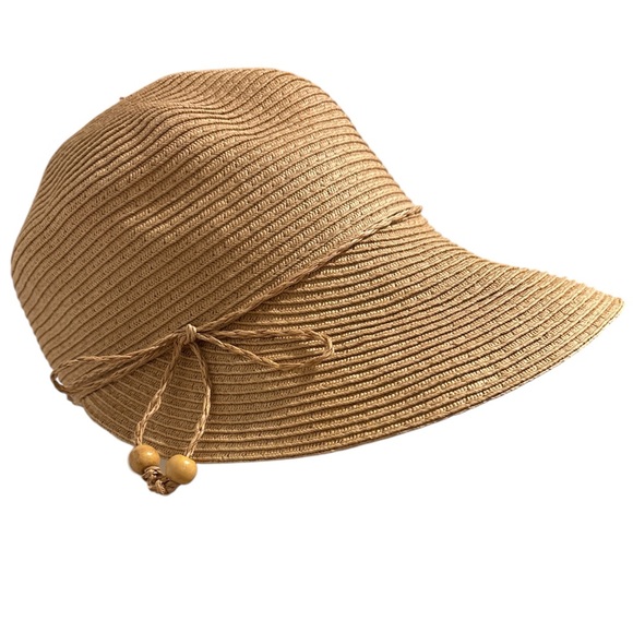 AUGUST FOREVER CLASSIC WOVEN FRAMER SUN HAT W WOODEN BEAD DETAILS FARMHOUSE OS - Picture 7 of 11